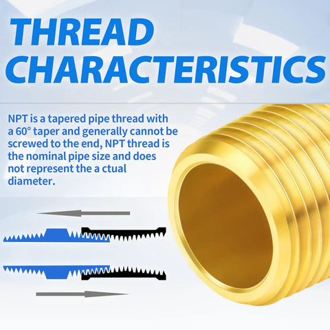 Close-up of Brass Compression Elbow Fitting One Half Inch Tube OD To One Half Inch NPT Male 90 Degree Connector Two Pack For Plumbing Systems, highlighting thread characteristics.