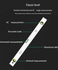 LEEZAD 19Inch Magnetic Torpedos Level, Aluminum Alloy Spirits Level with clear measuring scales for vertical, horizontal, and 45-degree angles.