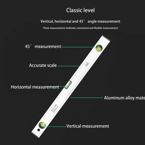 LEEZAD 19Inch Magnetic Torpedos Level, Aluminum Alloy Spirits Level with clear measuring scales for vertical, horizontal, and 45-degree angles.