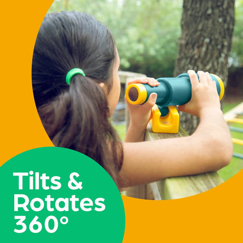 Child using Pirate Ship Telescope For Kids Outdoor Playset Accessory Plastic Attachment For Treehouse And Backyard Playground Swing Set Green Durable Safe ASTM Approved Fully Rotates For Epic Kid Friendly Make Believe Adventures