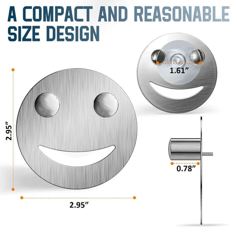 Diagram of Smiley Face Stainless Steel Dish Sponge Holder With Suction Cup Silver Sink Caddy Organizer, showing dimensions.
