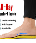 Close-up of a foot on an All-Day Comfort Insole with shock-absorbing and arch support, highlighting breathable features.