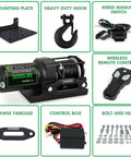 Beast 3000Lb 12V Electric ATV UTV Winch With Synthetic Rope Wireless Remote Manual Switch Hawse Fairlead IP67 Waterproof
