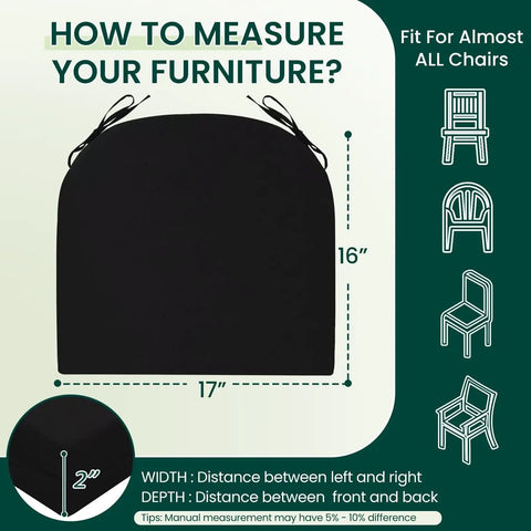 Outdoor Chair Cushions Set Of 4 Black 17x16x2 Inches Water Resistant With Ties diagram showing measurements.