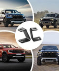 Off Road LED Pod Mount Bracket Kit 4 Pack With Adjustable Clamps For Front A Pillar Hood Mounts shown with SUVs