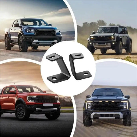 Off Road LED Pod Mount Bracket Kit 4 Pack With Adjustable Clamps For Front A Pillar Hood Mounts shown with SUVs