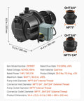 115 Volt Shallow Well Jet Pump 1 HP Heavy Duty Cast Iron Irrigation Water Pump with dimensions and connectors shown.