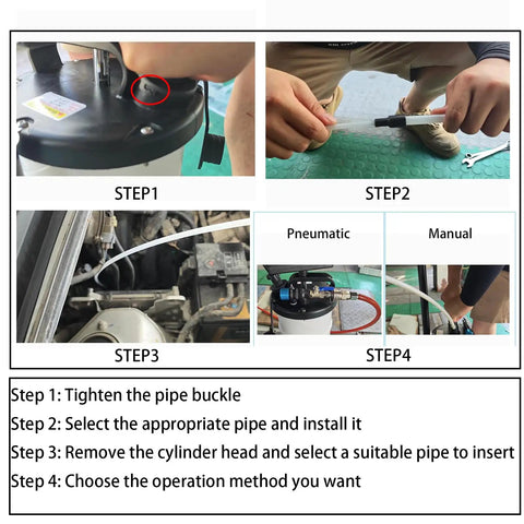 Steps for using 6.5L Oil Extractor Pneumatic And Manual Fluid Change Pump with hoses and control system visible