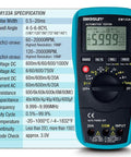 Automotive Dwell Meter Digital Multimeter Auto Range TRMS 5999 Counts Pro Grade Measures AC DC Amps Up To 20A And Volts To 1000V