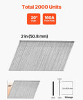 Sixteen Gauge Two Inch Angled Finish Nails Twenty Degree Offset Two Thousand Count Galvanized Steel, 2000 units displayed.