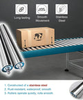 Heavy Duty Stainless Steel Conveyor System Replacement Roller 1 Inch Diameter By 11.8 Inch Length For Warehouse Factory And Machine Tool Table Equipment Super Strong Metal Rollers 5 Packs on conveyor with box.