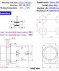 Technical diagram of Two Pack 10Amp 22mm Momentary Push Button Switch Blue 1NO 1NC SPDT Metal Button IP65 Waterproof