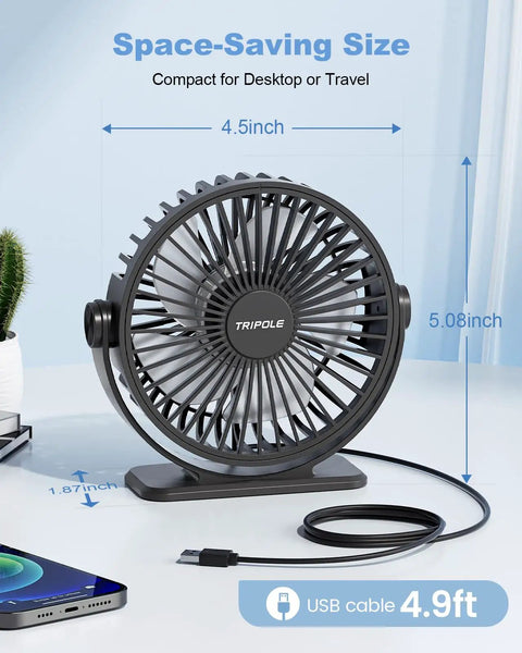 Tiny But Mighty USB Desk Fan With Three Speeds, 360 Degree Rotation, Quiet Personal Cooling For Desktop Bedroom Or Office