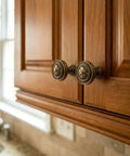 Top Tier Zinc Alloy Cabinet Knobs And Drawer Pulls Antique Brass Finish Five Pack Vintage Hardware For Kitchen Remodel Big Time Home Glow Up No Fuss Upgrade on wooden cabinet doors.