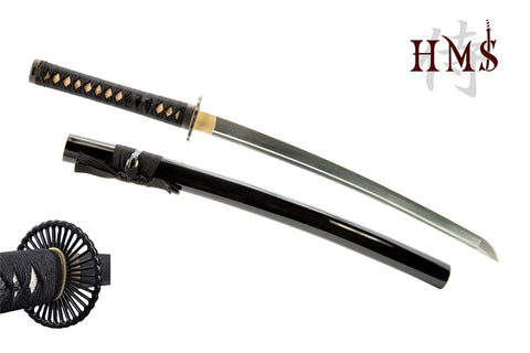 Unsharpened Stainless Steel Wakizashi Iaito For Iaido Practice 21 Inch Blade With Bo Hi Fuller Dope Safe Training Sword, black sheath