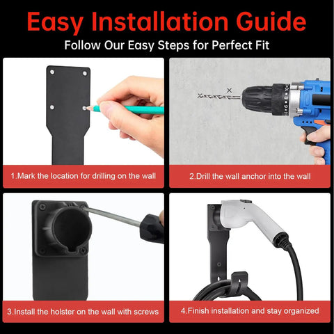 Installation guide for EV Charger Wall Mount Kit With J Hook Cable Holder For SAE J1772 Connectors Sturdy Charging Cable Box Holder