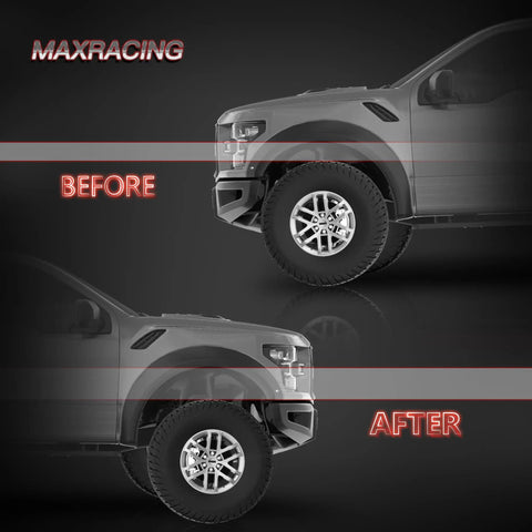 Before and after side view of truck with 2 Inch Front End Leveling Kit For Chevy Silverado Suburban Tahoe Sierra Yukon XL 1500 2007-2026 Fits 2WD And 4WD Rigs And SUVs Keeps Your Ride Smooth While Unleashing Extra Clearance For Bigger Tires