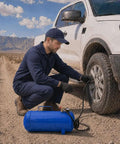 Aynuma 11 Gallon Portable Air Tank Heavy Duty Metal Compressor used for inflating tire in roadside emergency.
