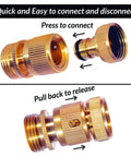Brass Garden Hose Quick Connect Fittings Three Quarter Inch GHT Leak Proof with easy disconnect for watering.