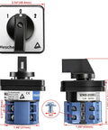Universal Rotary Cam Selector Changeover Switch SZW26 20 D2022 with dimensions and 3-position, 2-phase, 8 terminals layout
