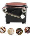 Get Your Hands On This Mini Belt Sander With 6 Inch Sanding Disc And Spindle Tool. Perfect For Woodworking, Metal, And Stone Grinding. Enjoy 7 Adjustable Speeds And Versatile 3 In 1 Power. A Compact Bench Grinder That Is Just Darn Good For Precise Cuts. Showing sander's sanding belt and disc setup.