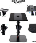 Heavy Duty Desktop Speaker Stands Pair With Flat Base Adjustable Height And Tilt Universal Platforms For Computer Or Home Theater Elevates Sound To Ear Level With Lockable Height Positions
