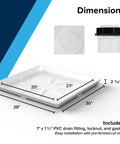 Stackable Washer Drain Pan For Apartments And Small Laundry Rooms, 28 x 30 inch tray with 1 inch to one and a half inch PVC drain fitting.