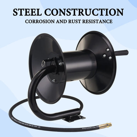 Heavy Duty Steel Pressure Washer Hose Reel With Manual Crank Built To Last Holds Up To 150 Feet Of Three Eighths Inch Whip Hose