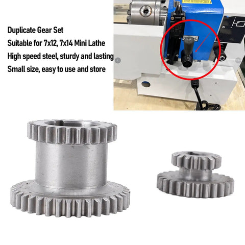 Lathe Duplicate Gear Set With Two Speed High Low Transmission for 7x12 7x14 mini lathes, metal gear replacement shown