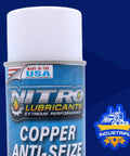 Front view of Copper Anti Seize Spray For Nuts Bolts Studs Bearings And Slides, Heavy Duty High Temp 14 Oz, Made in USA, label visible.
