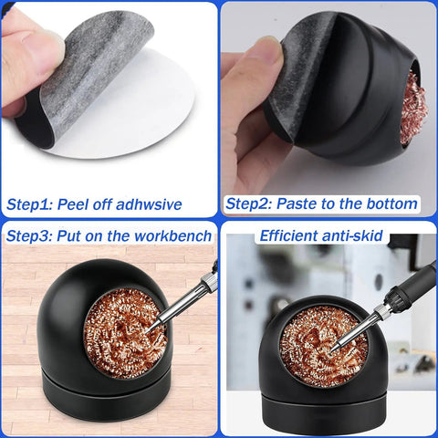 Pro Grade Soldering Iron Tip Cleaner Kit With Non Slip Cleaning Wire Ball And Base Holder assembly steps