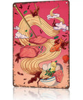 Vintage Metal Sign Ramen Bowl Cat And Goldfish Tin Wall Art 8 By 12 Inch showing playful ramen art with cat and fish.