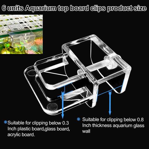 Six Piece Rock Solid Aquarium Lid Clips For Rimless Fish Tanks Heavy Duty Glass And Acrylic Top Hood Brackets with secure clamp detail.