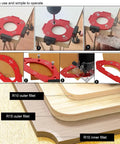 Red Aluminum Router Radius Template Set For Router Tables Fits Curves R10 To R60 And Chamfers T10 To T60 in use with router.