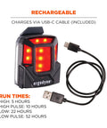 Skullerz 8993 Hard Hat Safety Light With Magnetic Mount Four Direction Beacon For Low Light Worksites Rechargeable USB cable