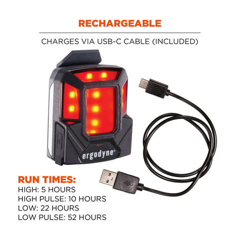 Skullerz 8993 Hard Hat Safety Light With Magnetic Mount Four Direction Beacon For Low Light Worksites Rechargeable USB cable
