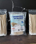 Extra Long Six Inch Wooden Cotton Swabs 200 Count Industrial Grade Cotton Tipped Applicators With Birch Wood Sticks displayed