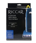 Retail package of Radiance R40 Series HEPA Media Vacuum Bags Six Pack RPH6 Compatible RM Color Replacement Bags.
