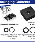 Big Sixteen Piece Impact Wrench Ring Kit With One Half Inch And Three Eighths Inch Friction Rings And O Rings Includes Anvil Install Tool