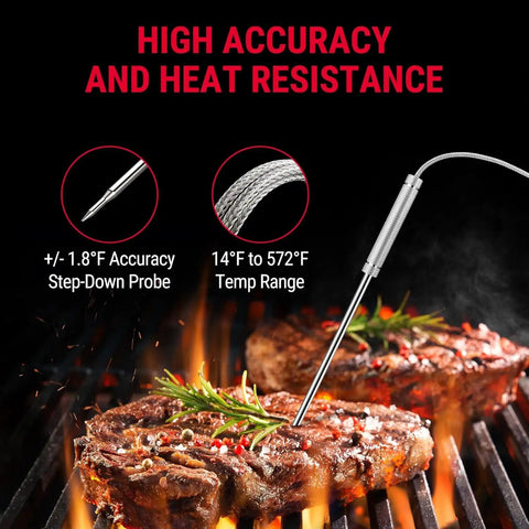 Ultra Long Range Wireless Meat Thermometer With Dual Probes Up To 500ft for accurate grilling temperatures on steaks