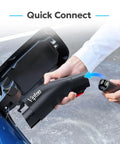 Close-up of Tesla To J1772 Charging Adapter 60 Amp Plug And Play Ev Converter being connected to an EV for charging.