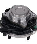 Rear Wheel Hub And Bearing Assembly Direct Fit For 2008 2012 Dodge Grand Caravan, 2008 2012 Chrysler Town And Country, And 2009 2012 VW Routan With ABS 5 Lug Easy Install Replacement Part showing coiled wiring and metal body.