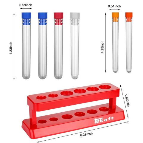 Six Colorful Plastic Test Tubes Kit With Caps And Rack For Home Science Experiments Includes Two Small Tubes And Four Large Tubes