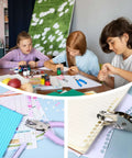 Kids crafting with 12 Pcs Handheld One Quarter Inch Hole Punches For Crafts With Grip Handles, multicolor punches on table