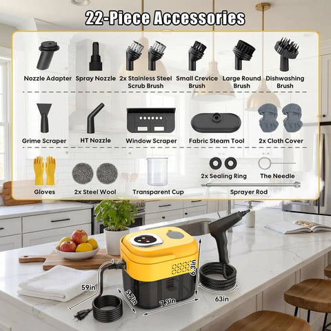 DXD Handheld Steam Cleaner 2500W High Pressure Portable Steamer for Home Use 1700ML Large Tank with 22-piece accessories displayed.