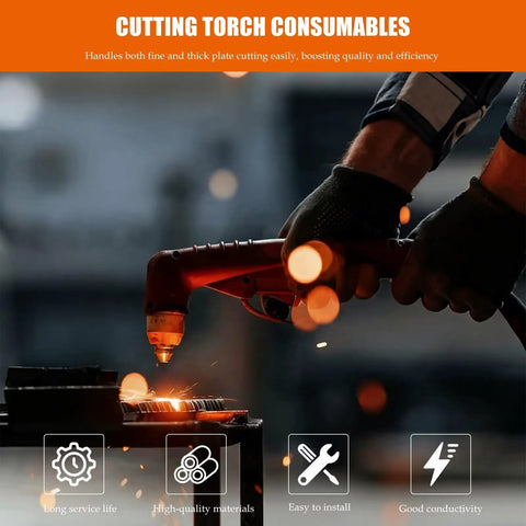 Hands using Plasma Cutter Consumables Kit 23 Pcs 0.045 Inch Tips For ArcCaptain Cut55 Non HF MP Cut60 Non HF Torch 50-60A
