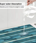 Hand pouring water on Green Wood Grain Microfiber Dish Drying Mat For Kitchen Counter Must Have, Super Absorbent And Machine Washable