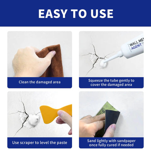 Instructions for using Drywall Repair Kit 250g Wall Mending Putty For Holes Cracks And Stains DIY Quick Fix No Mess For Walls And Ceilings Formaldehyde Free White All In One Spackling Solution Includes Scraper Sandpaper And Nozzle Extender