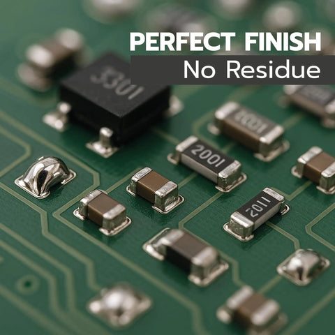 Close-up of PCB with Lead Free Solder Paste For SMT And PCB Repair No Clean 179C Melting Point Sn64Bi35Ag1 Alloy T3 finish