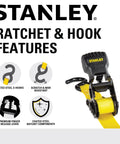 1 Inch By 10 Foot Ratchet Tie Down Straps Set With Padded Ergonomic Handle Black And Yellow 500 Lbs Safe Working Load